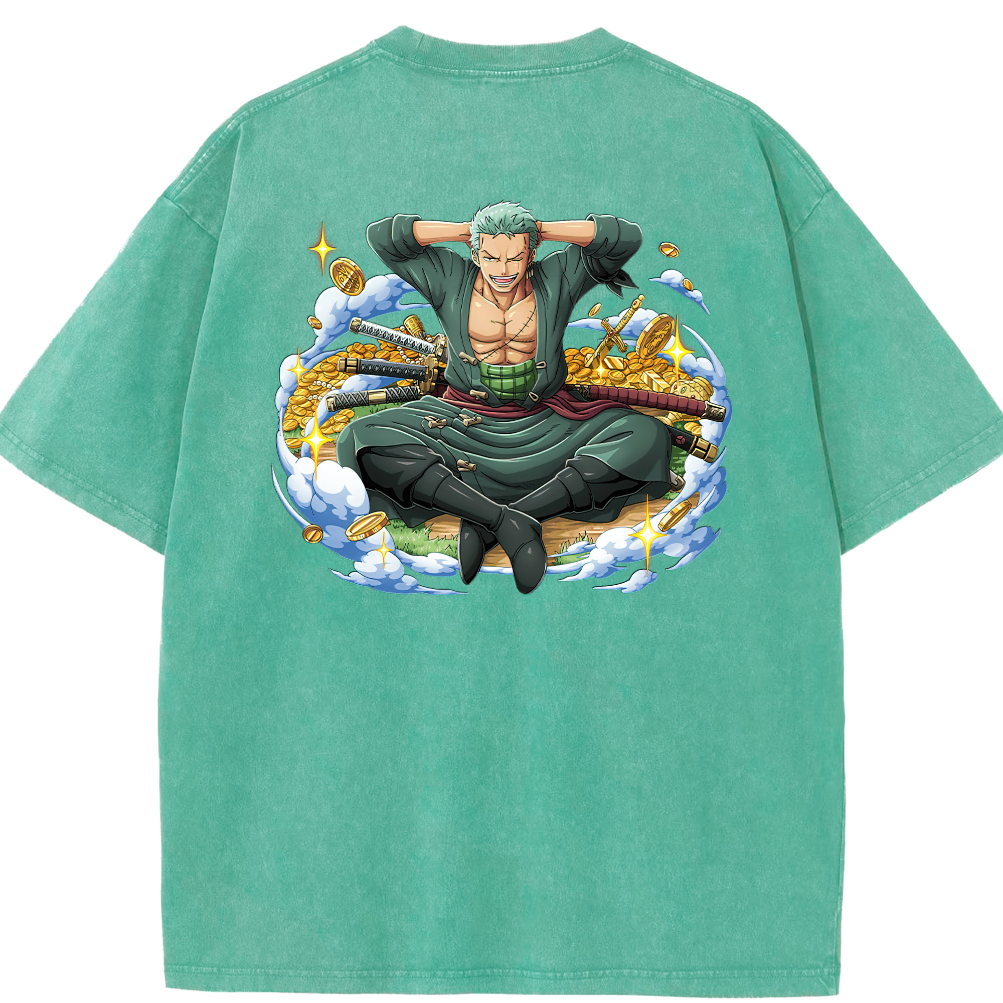 ワンピース ロロノア・ゾロ ONE PIECE Roronoa Zoro 綿100% ヴィンテージ風 半袖Tシャツ（背面プリント）